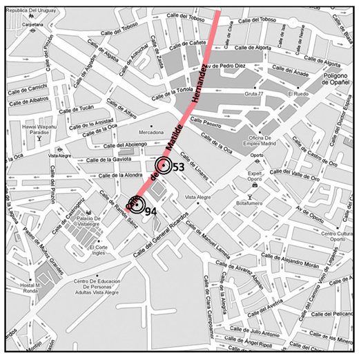Mapa de situaciÃ³n de Calle Matilde Hernández, 53 y 94